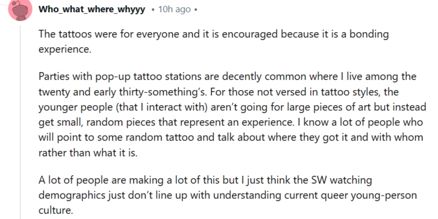 Gwen Brown offered the option for party attendees to get tattoos. - Reddit