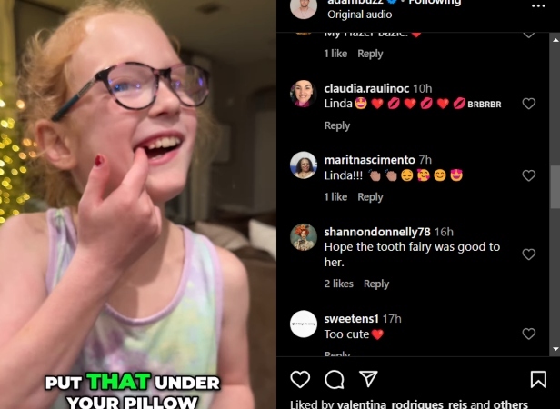 Hazel Busby shows where she lost her tooth. - Instagram