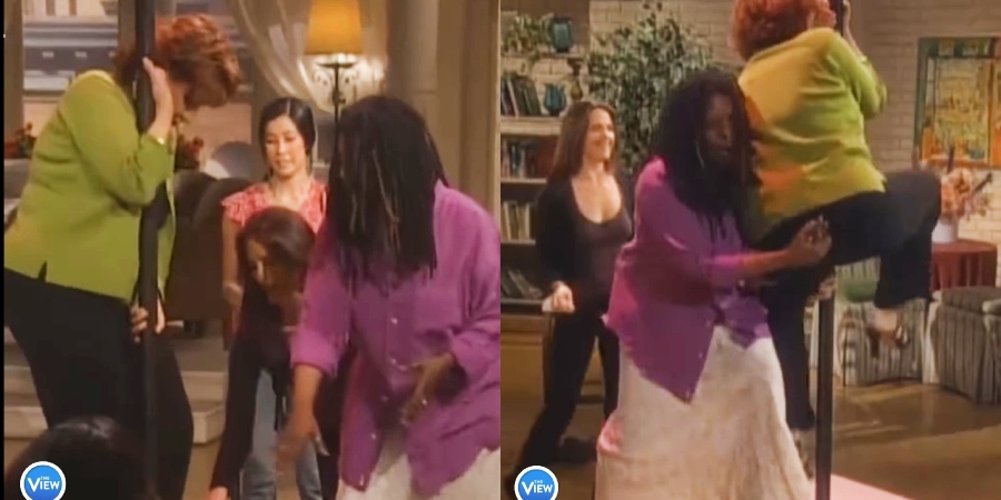 Joy Behar and Whoopi Goldberg give pole dancing their best shot. The View