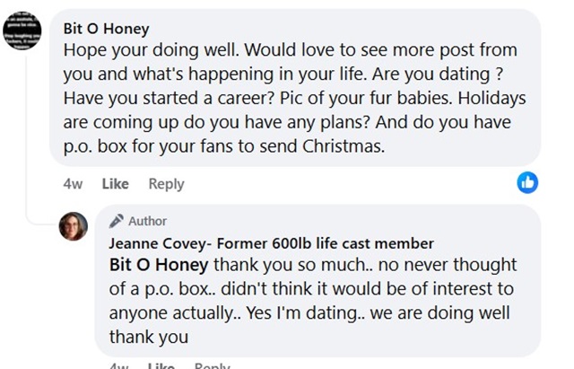 Jeanne Covey From My 600-Lb Life, TLC, Sourced From Jeanne Covey- Former 600lb life cast member Facebook