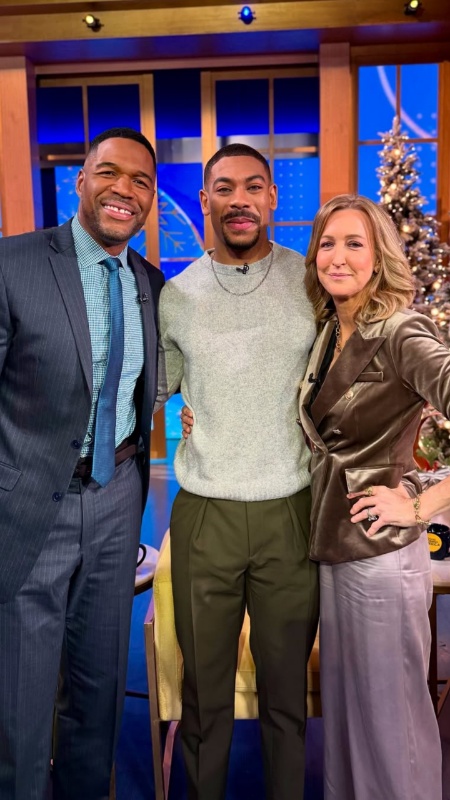 Michael Strahan, Aaron Pierre, and Lara Spencer. - GMA - Instagram