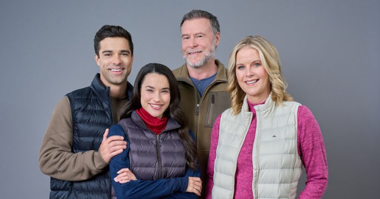 Photo: Markian Tarasiuk, Rhiannon Fish, Dean McDermott, Maeve Quinlan Credit: ©2024 Hallmark Media/Photographer: Courtesy Johnson Production Group