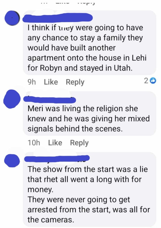 Screenshot from Sister Wives fans discussing the show on Facebook