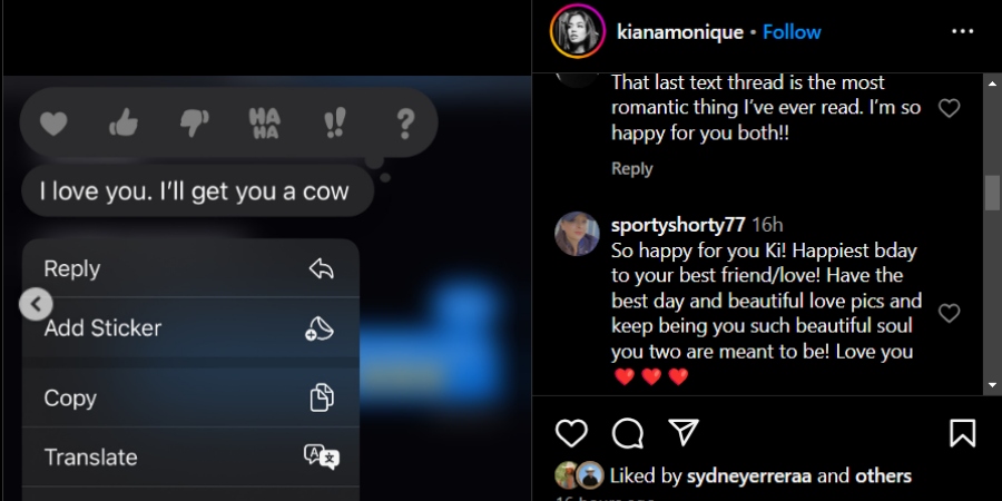 Kiana Clemente wishes Houston Warren a happy birthday by sharing her cute private texts. - Instagram