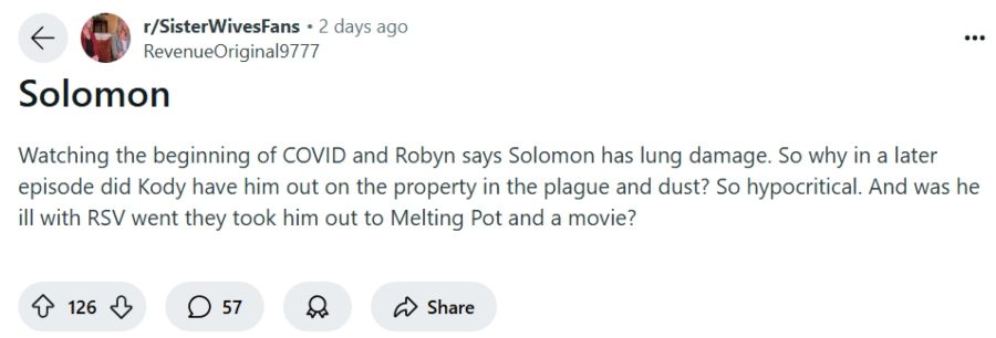 Robyn Brown only recognizes Solomon's lung issues when it is beneficial to her. - Reddit