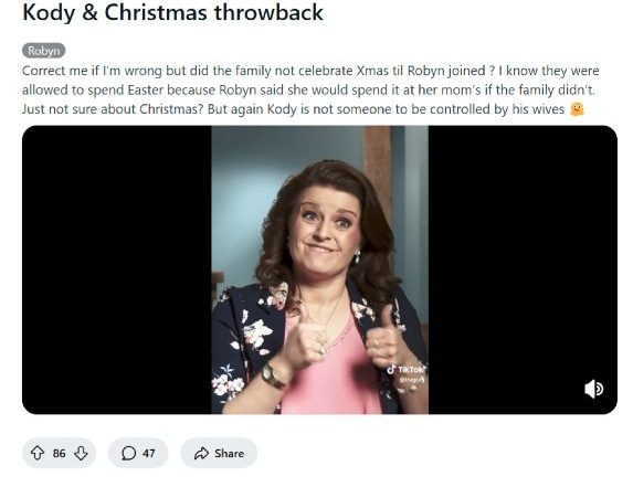 Robyn Brown tries to stick the point by making fun of Kody about taking Christmas away- Reddit