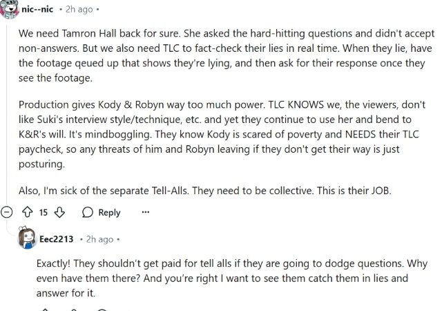 Sister Wives fans want Tamron Hall back as the Tell-All host. - Reddit