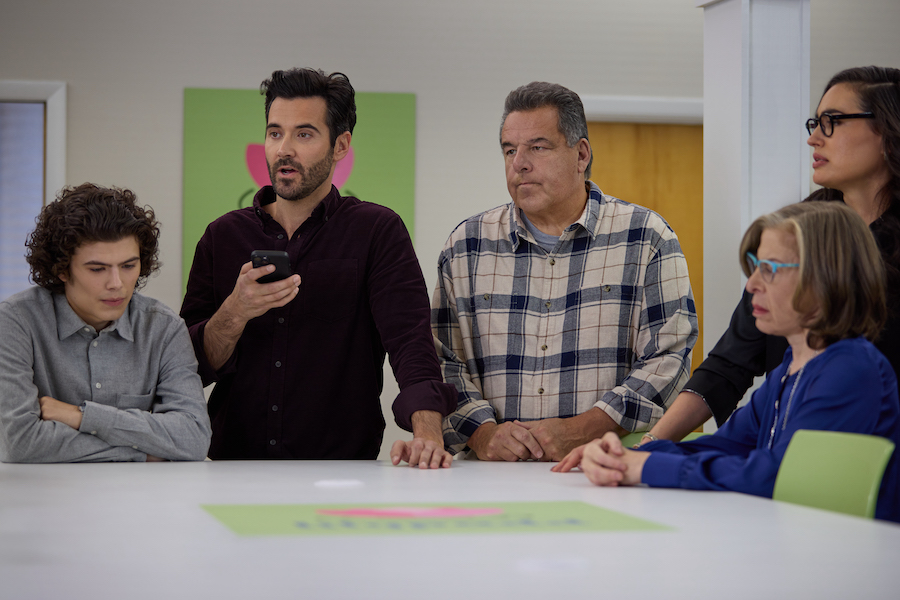 Photo: Simon Belz, Leonidas Gulaptis, Steve Schirripa, Jackie Hoffman, Rosa Gilmore Credit: ©2024 Hallmark Media/Photographer: Michael Sofokles