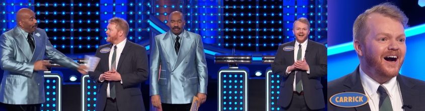 Steve Harvey hits player after revealing his partner made history. - Family Feud