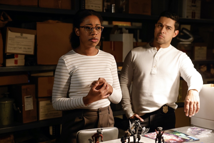 Pictured (L-R): Diona Reasonover as Forensic Scientist Kasie Hines and Wilmer Valderrama as NCIS Special Agent Nicholas “Nick” Torres. Photo: Sonja Flemming/CBS ©2024 CBS Broadcasting, Inc. All Rights Reserved.