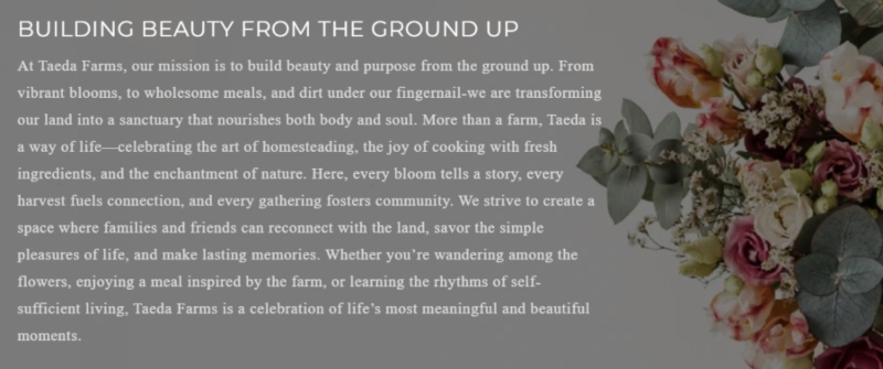 Screenshot from Janelle Brown's Taeda Farms website