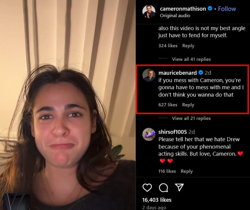 Maurice Benard leaves comment defending co-star Cameron Mathison/Credit: Instagram