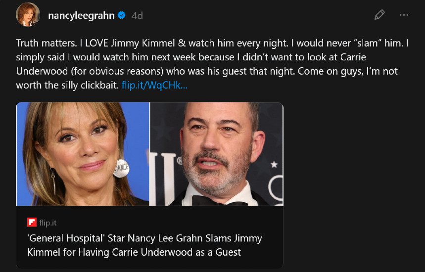 'General Hospital' actress Nancy Lee Grahn calls out Carrie Underwood/Credit: Threads
